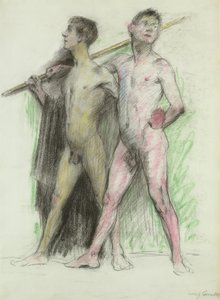 2人の男性像の研究（紙にパステル） 作： Lovis Corinth
